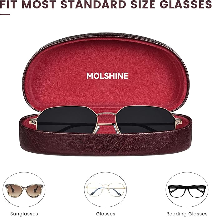 molshine Hard Shell Sunglasses Case,Classic Large Glasses Case for Sunglass, Eyeglasses with Cleaning Cloth, Pocket