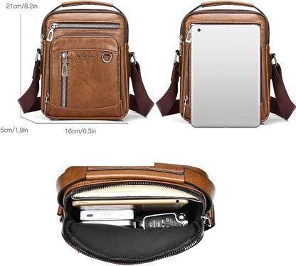 Messenger Bag for Men Crossbody Shoulder Purse Small Vintage PU Leather Satchel Pouch Side Crossover Handbag