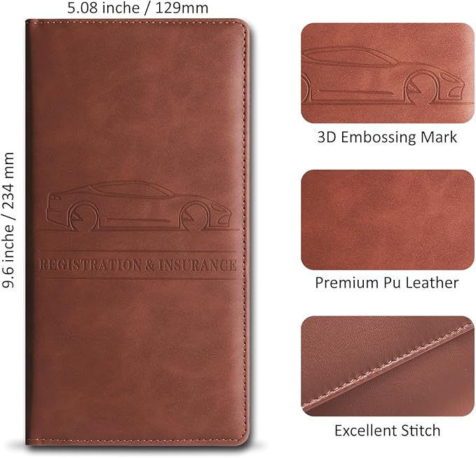 Car Accessories Registration and Insurance Holder,Leather Essential Card Magnetic Shut Vehicle Glove Box Organizer Case for Auto Driver License Document Truck Motorcycle Boat Men Women-Brown