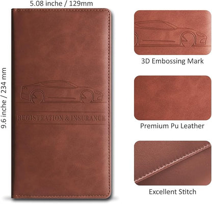 Car Accessories Registration and Insurance Holder,Leather Essential Card Magnetic Shut Vehicle Glove Box Organizer Case for Auto Driver License Document Truck Motorcycle Boat Men Women-Brown
