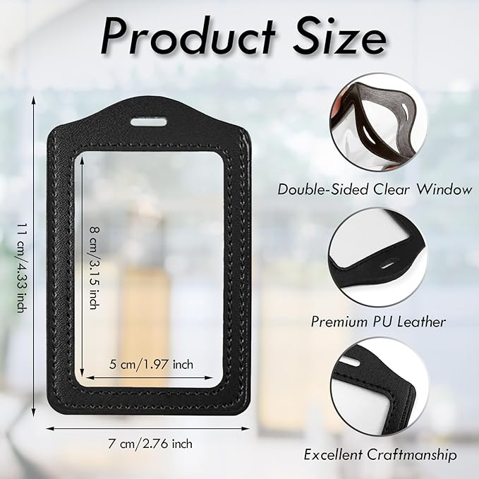 TXIN 50 Pack ID Badge Holder PU Leather ID Name Card Tag Holder Protector Vertical Work Badge Cover Sleeve with Clear Window for Office Staff School Students Small Business Supplies, Black