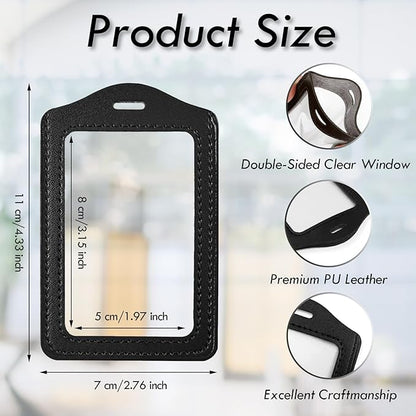 TXIN 50 Pack ID Badge Holder PU Leather ID Name Card Tag Holder Protector Vertical Work Badge Cover Sleeve with Clear Window for Office Staff School Students Small Business Supplies, Black