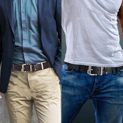 BISON DENIM Men's Belts Leather Dress Genuine Leather Classic Heavy Duty Buckle Belt Casual for Jeans