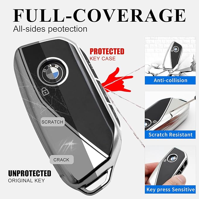 Creativity Advanced soft TPU key Cover Suitable for BMW 2023-2026 New 5 7 Series iX XM IX3 i7 X1 X5 X6 X7 key (Silver)