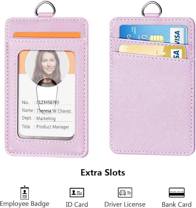 Leather Badge Holder and Adjustable Retractable Lanyards, Quick Release Buckle and Safety Breakaway Lanyards with Swivel Metal Clasp for Offices, Staff, Students, Employees