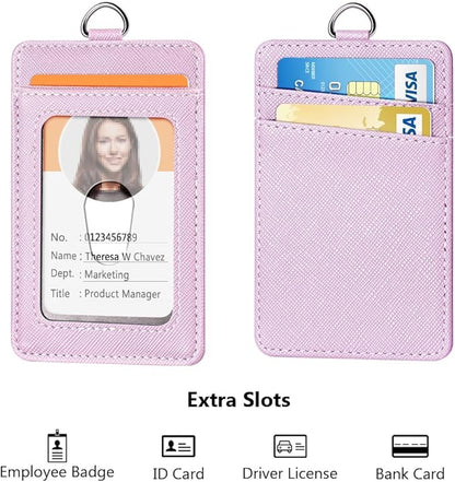 Leather Badge Holder and Adjustable Retractable Lanyards, Quick Release Buckle and Safety Breakaway Lanyards with Swivel Metal Clasp for Offices, Staff, Students, Employees