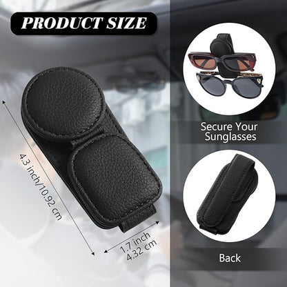 Konohan Sunglasses Holder for Car Visor Leather Eyeglass Hanger Magnetic Sunglasses Holder with 2 Clips (Black)