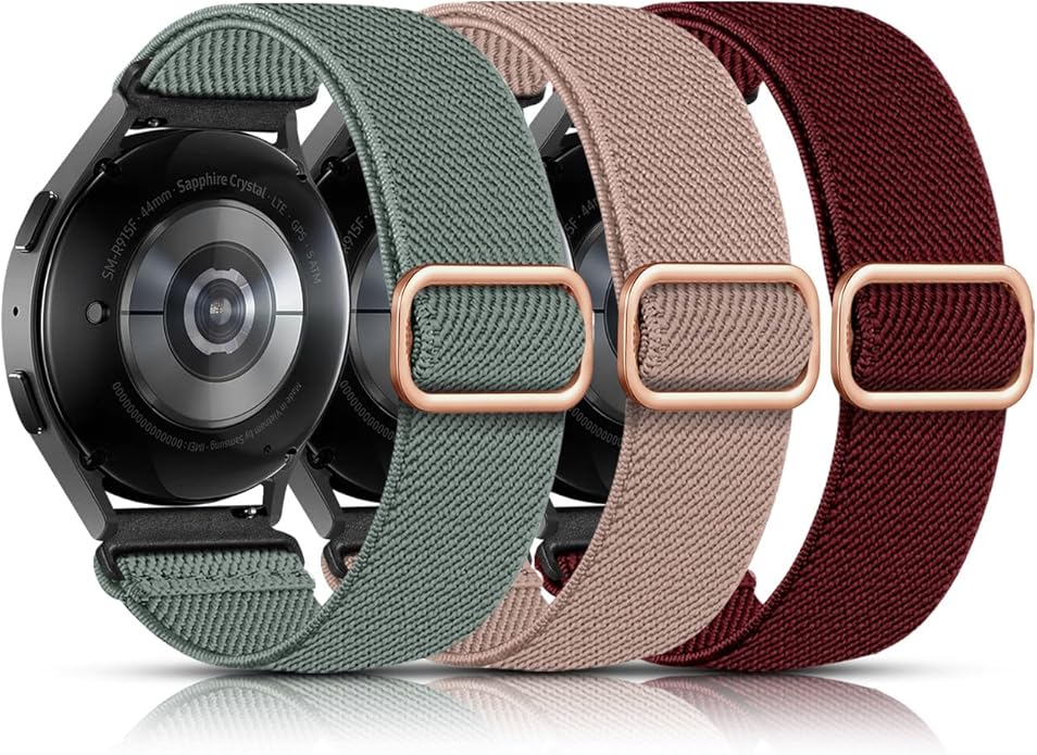 Lerobo Elastic Bands Compatible with Samsung Galaxy Watch 8 7 6 5 4 40mm 44mm/Galaxy Watch 8 Classic 6 4 Classic 43mm 47mm 42mm 46mm/5 Pro Band 45mm/Active 2,3 Pack 20mm Adjustable Nylon Sport Band
