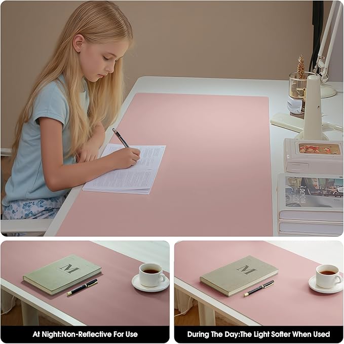 Leather Desk Pad Protector 31.5×15.7 inch Dual-Sided Vanity Mat Non-Slip Large Gaming Mouse Pad Waterproof Desk Writing Pad Desk Blotter Laptop and Keyboard Mat for Office and Home(Pink)