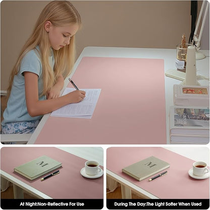 Leather Desk Pad Protector 31.5×15.7 inch Dual-Sided Vanity Mat Non-Slip Large Gaming Mouse Pad Waterproof Desk Writing Pad Desk Blotter Laptop and Keyboard Mat for Office and Home(Pink)
