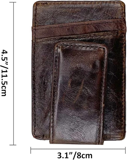 Money Clip RFID Front Pocket Wallet Men Leather Slim Minimalist Wallet
