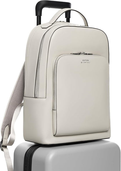 Comfyable x Edition Premium Vegan Leather Backpack for 13" 14" 15" 16" Laptops, Business Trip Backpack with Trolley Strap & YKK Zipper, Water-repellent Durable Bag for Men Women, Daypack for Work