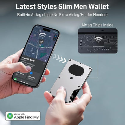 Slim Wallet for Men, Air Wallet Build in Airtag Chip, Smart Wallet Compatible with Apple Find My iOS Only, Minimalist Front Pocket Wallet RFID-Blocking Card Holder with Money Clip (Grey)