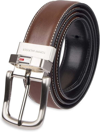 Tommy Hilfiger Men's Reversible Leather Belt, 2‑in‑1 Design for Dress Or Casual Wear