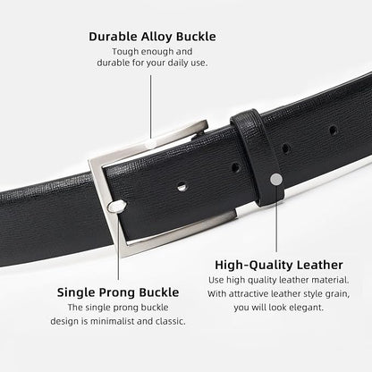Mens Genuine Leather Dress Belt Classic Casual Belt with Single Prong Buckle for Jeans Pants Work and Business