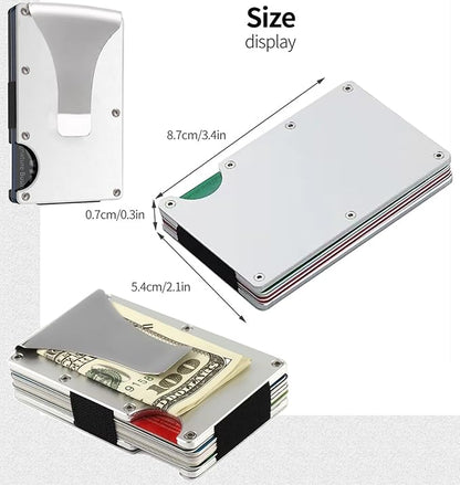 Leatherboss Wallet for Men RFID Blocking Minimalist Metal Card Holder with Money Clip Holds Credit Cards and Cash (Silver)