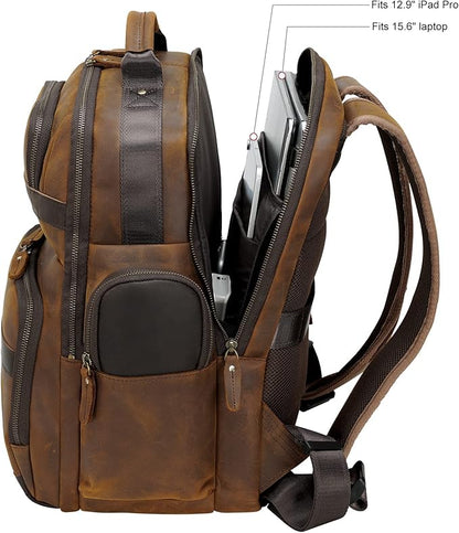 TIDING Men's Vintage Leather Backpack 15.6" Laptop Bag Large Capacity Business Travel Hiking Shoulder Daypacks