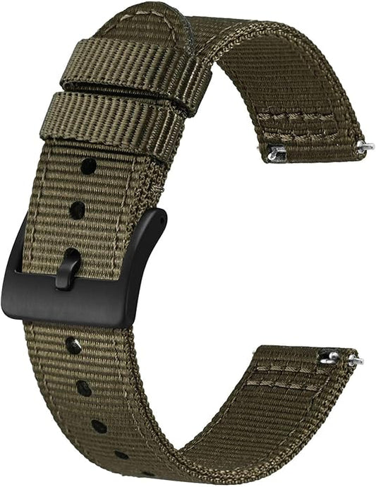 BISONSTRAP Men’s Nylon Watch Bands, Two-Piece Military Watch Straps, Quick Release, Brushed Buckle, Band Width 18mm 19mm 20mm 22mm