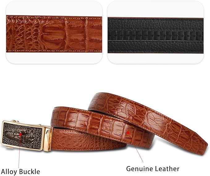 Aurolran Men&Womens Leather Dress Belt Business Automatic Buckle Belt Color-Black Silver Gold