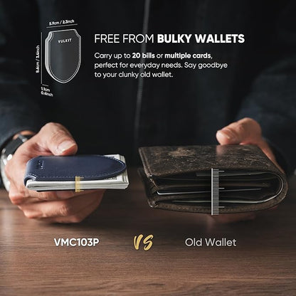 VULKIT Luxury Money Clip Genuine Leather Magnetic Closure Streamline Design Money Clip Wallet, Holds Up to 20 Bills