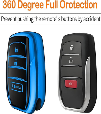 Sindeda for Toyota Key Fob Cover with Metal Keychain & Leather Strap for 2025-2026 Camry 4 Runner 2019-2026 Venza, Land Cruiser,2023-2026 Tacoma Grand Highlander,Corolla,bZ4X,3-Buttons(Blue)
