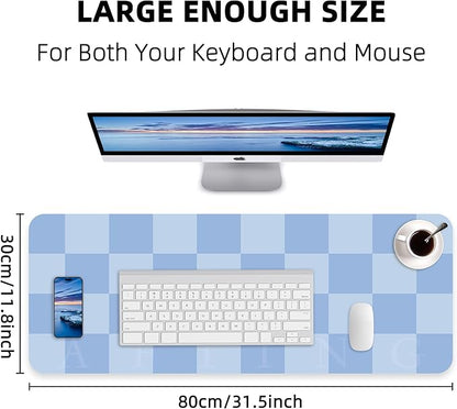 Non-Slip Desk Pad, Waterproof PU Leather Protector, Easy Clean Laptop Mat for Work/Home/Decor (Light Blue, 31.5" x 12"