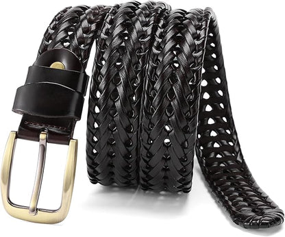 SENDEFN Leather Braided Belts for Men, 1 3/8" Casual Woven Leather Belt for Men Jeans Golf Dress Pants with Gift Box