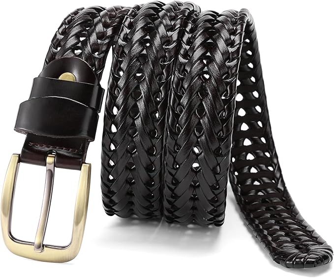 SENDEFN Leather Braided Belts for Men, 1 3/8" Casual Woven Leather Belt for Men Jeans Golf Dress Pants with Gift Box