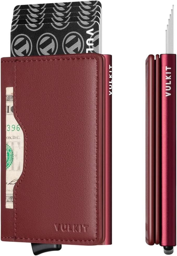 VULKIT Slim Pop up Wallet for Women Minimalist Credit Card Holder with Leather Slots Men's Bifold RFID Blocking Metal Wallets