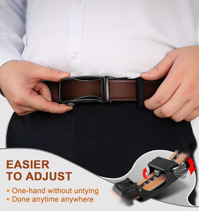 BULLIANT Mens Ratchet Belt,Leather Adjustable Slide Belt For Gift Mens Dress Casual 1 3/8",Size Adjustable