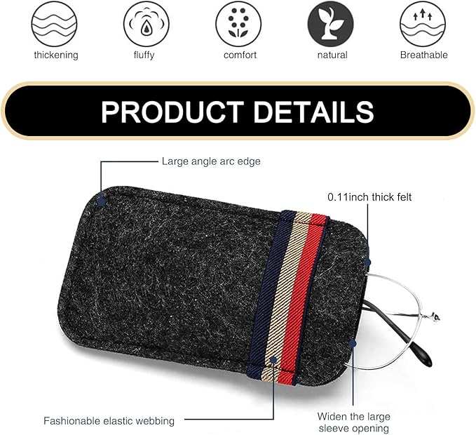 Pack-1 Car Visor Sunglasses Bag, 6.1" x 3.62" Soft Scratch-resistant Felt Multi-function Card Pen Invoice Storage Bag, Portable One-hand Access Pocket Organizer, Universal for Cars (Black)
