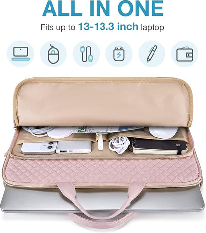 BAGSMART Laptop Case Compatible with 13-13.3 inch Notebook,Compatible with MacBook Pro 14 Inch,MacBook Air,Protective Carrying Bag with Pocket,Handles, Beige