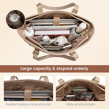 LOVEVOOK Laptop Tote Bag for Women,Vintage Leather Work Tote Bag for Women Computer Briefcase Bag,Waterproof Teacher Business
