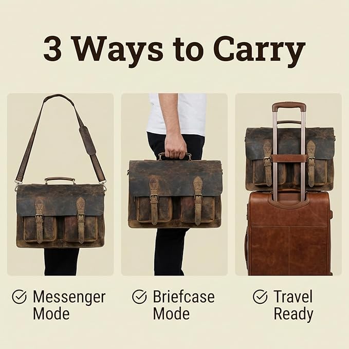 cuero Retro Brown Laptop Messenger Bag Office Briefcase Crossbody Travel Bag For Men And Women Bag Office Laptop Bag