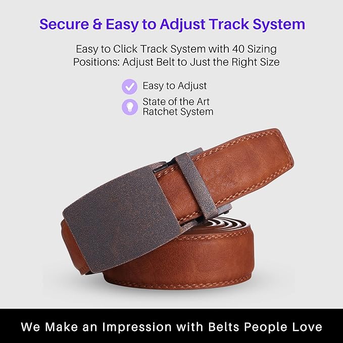 Marino Avenue Ratchet Belt for Men. Adjustable Leather Dress Belt with 38 Easy to Click Into Place Ratchet Closures.