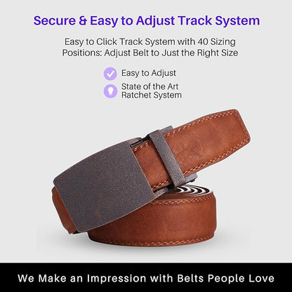 Marino Avenue Ratchet Belt for Men. Adjustable Leather Dress Belt with 38 Easy to Click Into Place Ratchet Closures.