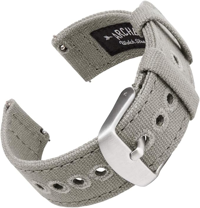 Archer Watch Straps - Canvas Quick Release Watch Bands (Ash Gray, 22mm)