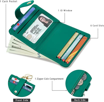 Airkit Small Wallets Woman RFID Blocking Leather Credit Card Holder - with ID Window - Card Wallets for Women - with Zipper Coin Purse - Keychain Wallet