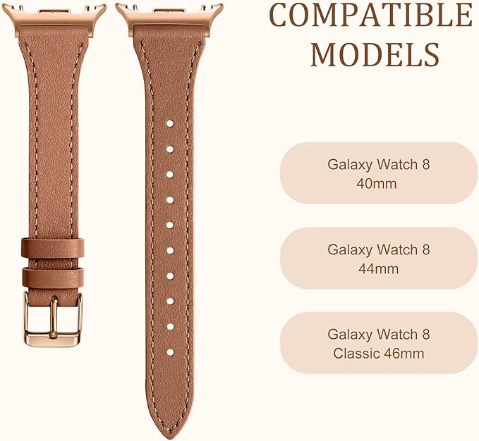GEAK Slim Leather Band Compatible with Samsung Galaxy Watch 8 40mm 44mm/Watch 8 Classic 46mm, No Gap Adjustable Genuine Leather Replacement Dressy Strap for Samsung Watch 8 Bands Women