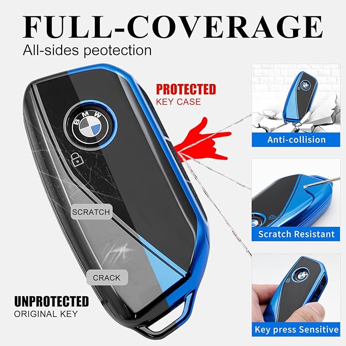 Creativity Advanced soft TPU key Cover Suitable for BMW 2023-2026 New 5 7 Series iX XM IX3 i7 X1 X5 X6 X7 key (Blue)