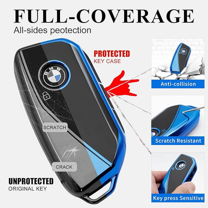 Creativity Advanced soft TPU key Cover Suitable for BMW 2023-2026 New 5 7 Series iX XM IX3 i7 X1 X5 X6 X7 key (Blue)
