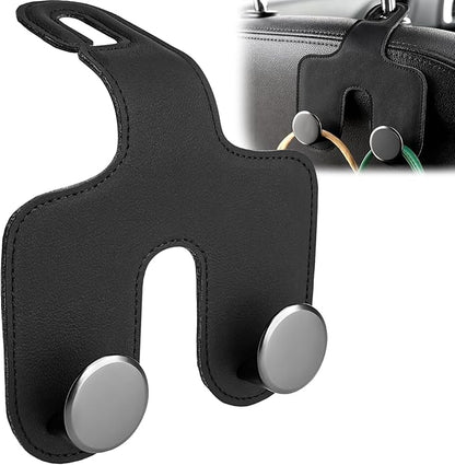 JESTOP Car Headrest Hook, Bags Hanger for Car, Leatehr Car Double Hooks for Purses and Bags, Car Hanger Storage Holder for Handbag Coat Umbrella, Car Inside Accessories