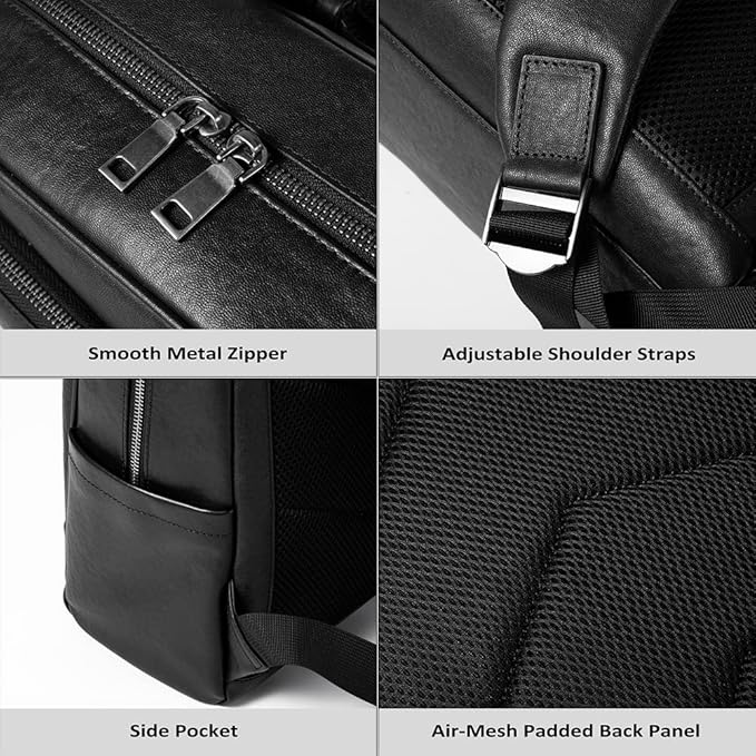 15.6 Inch Genuine Leather Laptop Backpack for Men Women, Business Travel Backpack Hiking Rucksack Daypack (1#Black)