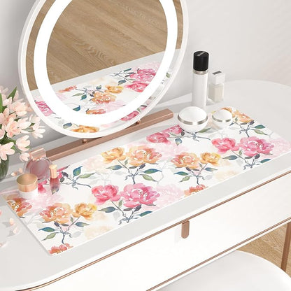 QiyI Floral Mouse Pad, Watercolor Flowers Desk Mat for Desktop, Women Girls Office Décor Accessories, PU Leather Waterproof Gaming Mousepad, Pink Yellow Peonies Desk Pad Computer Mat, 31.5" x 11.8"