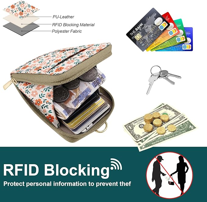 Colorful Floral Lanyard Wallet with ID Badge Holder PU Leathe RFID Small Keychain Wallet Women Wristlet Lanyard Wrist Strap, RFID Blocking for Office School Business Security Staff Women