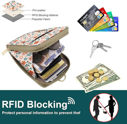 Colorful Floral Lanyard Wallet with ID Badge Holder PU Leathe RFID Small Keychain Wallet Women Wristlet Lanyard Wrist Strap, RFID Blocking for Office School Business Security Staff Women