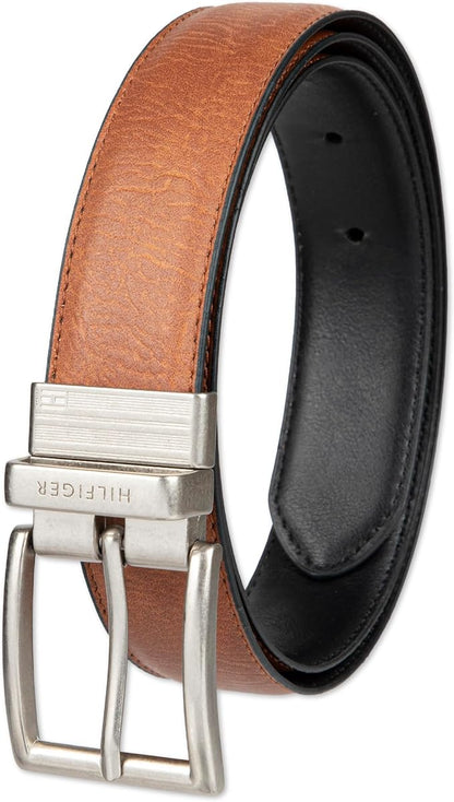 Tommy Hilfiger Men's Reversible Leather Belt, 2‑in‑1 Design for Dress Or Casual Wear