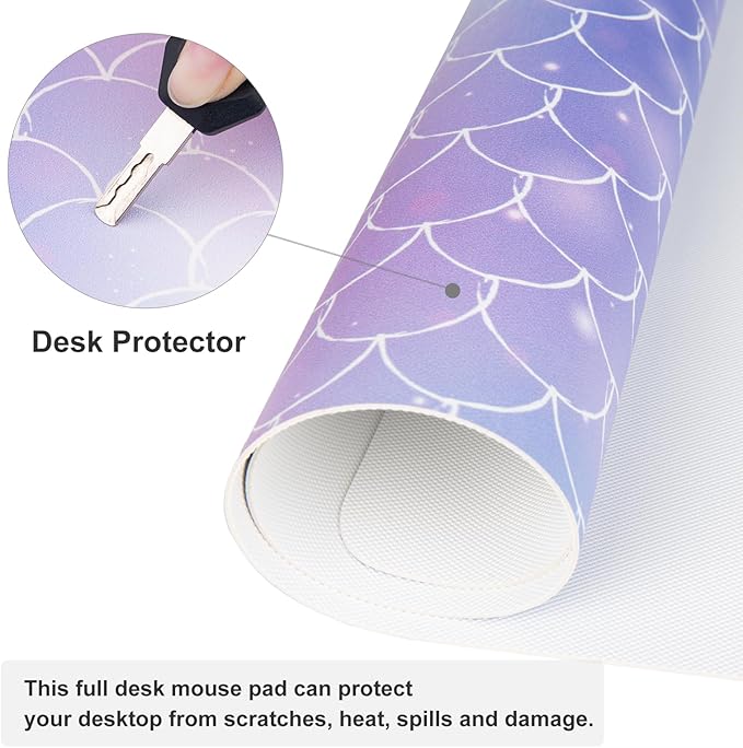 QiyI Large Desk Pad, Colorful Mouse Pad Desktop Decor, Waterproof PU Leather Desk Cover Protector, Desk Accessories for Office Home Work Writing Gaming 31.5" x 11.8" - Gradient Fish Scales