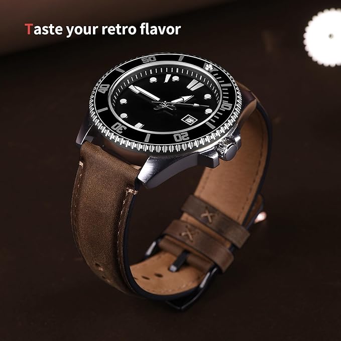 Fullmosa Watch Bands,18mm 19mm 20mm 21mm 22mm 24mm 26mm Quick Release Leather Watch Band Strap - Burnished Leather Watch Band Vintage Wristband