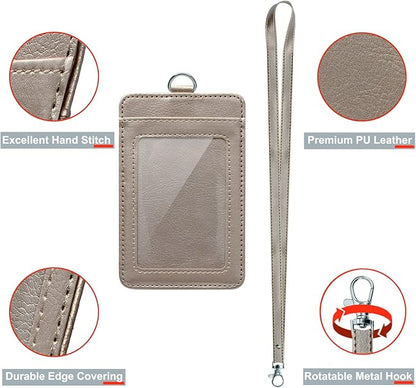 PU Leather ID Badge Holder, Life-Mate ID Badge Holder with 1 Clear ID Window 1 Credit Card Slot and PU Leather Lanyard for Badge Credit Cards College ID Cards in Blonde